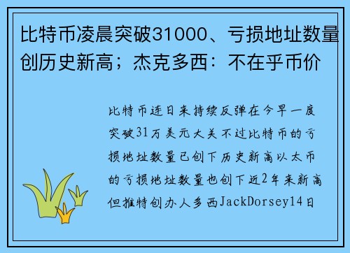 比特币凌晨突破31000、亏损地址数量创历史新高；杰克多西：不在乎币价，长远来看必涨