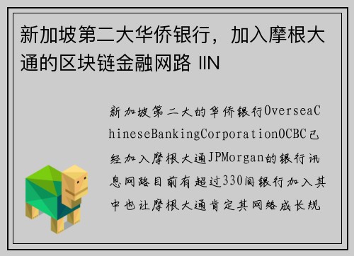 新加坡第二大华侨银行，加入摩根大通的区块链金融网路 IIN